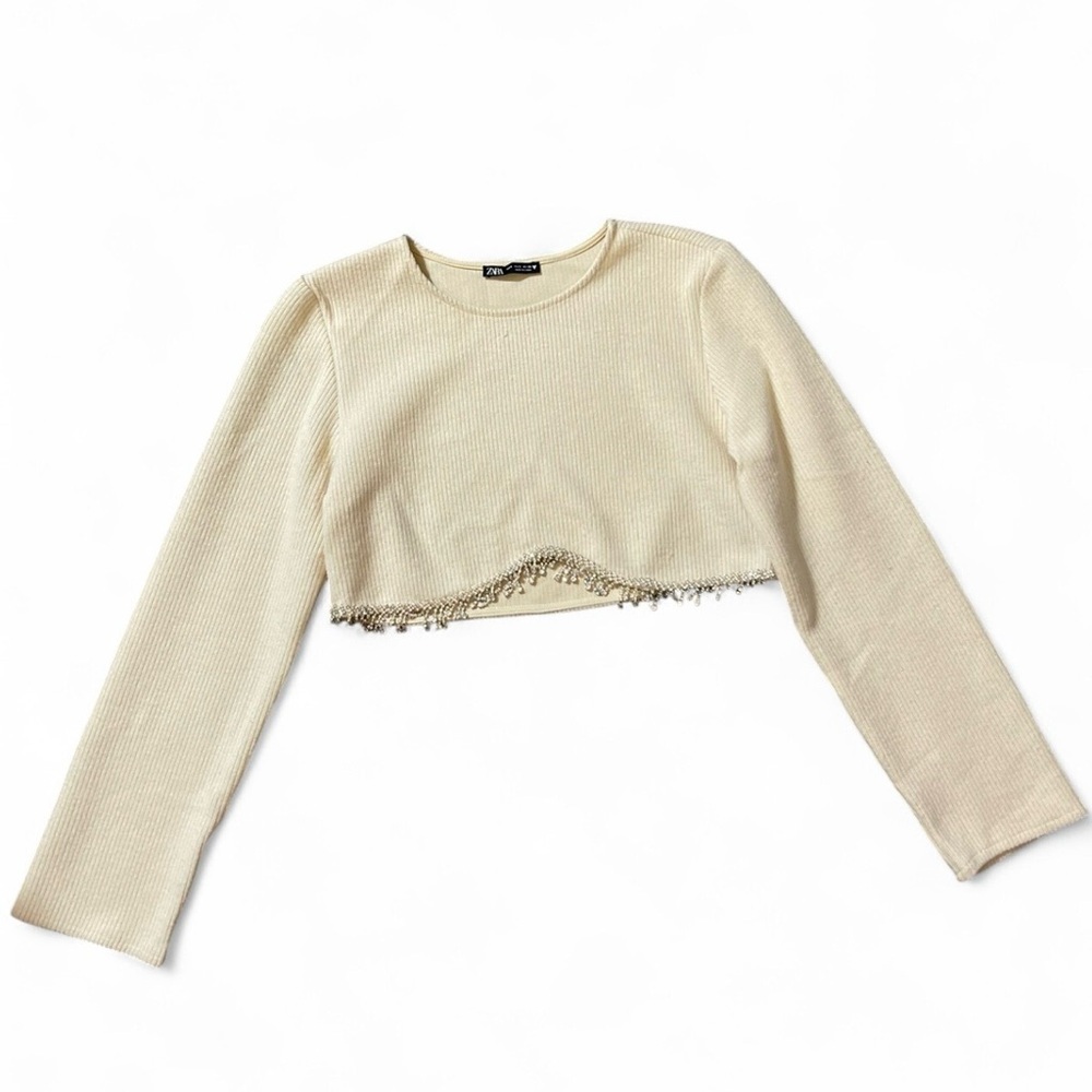 Zara Rhinestone Fringe Cropped Sweater - Picture 2 of 7